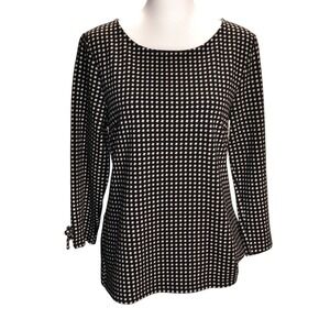 Talbots Womens Medium Black White Geometric Print Long Sleeve Boat Neck Top M